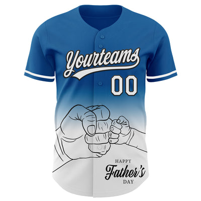 Custom Blue White-Black 3D Pattern Design Father's Day Family Love Fade Authentic Baseball Jersey
