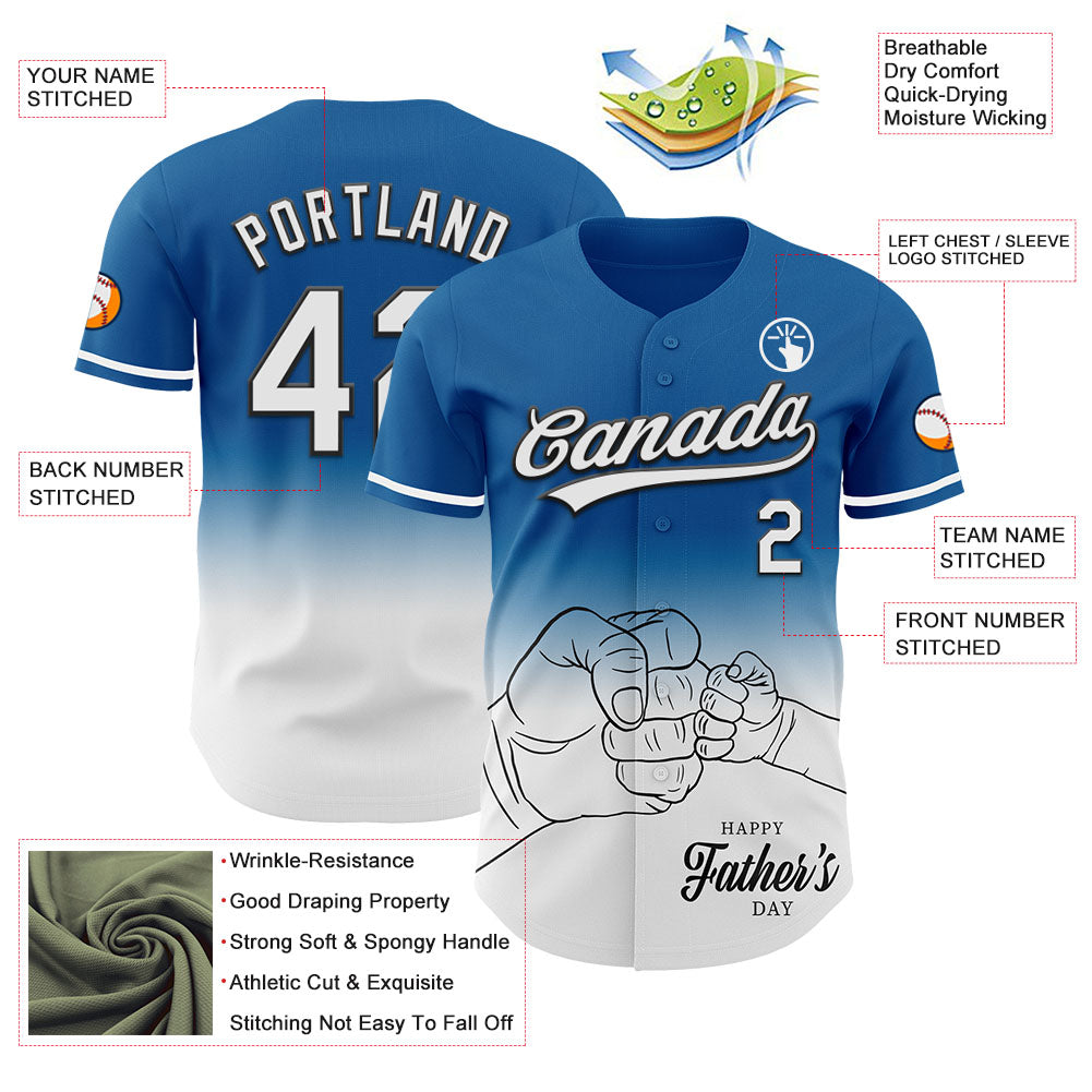 Custom Blue White-Black 3D Pattern Design Father's Day Family Love Fade Authentic Baseball Jersey