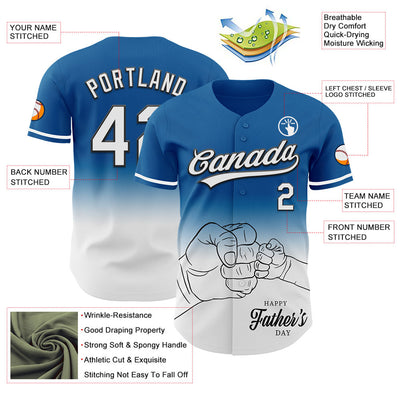 Custom Blue White-Black 3D Pattern Design Father's Day Family Love Fade Authentic Baseball Jersey