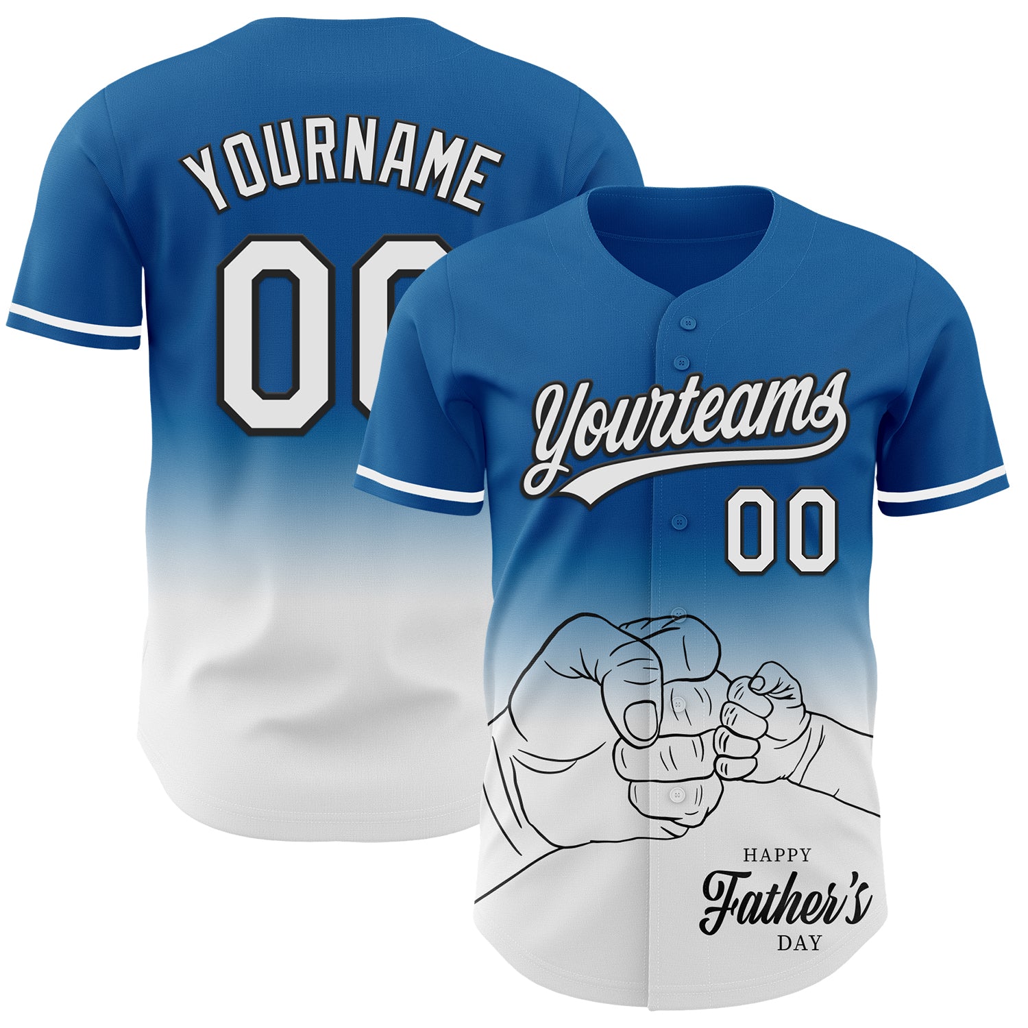 Custom Blue White-Black 3D Pattern Design Father's Day Family Love Fade Authentic Baseball Jersey