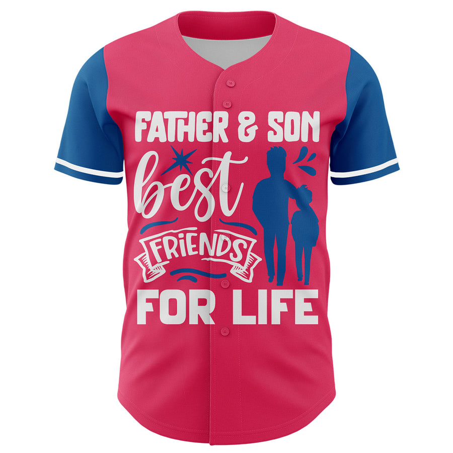 Custom Neon Pink White-Blue 3D Pattern Design Father's Day Family Love Authentic Baseball Jersey