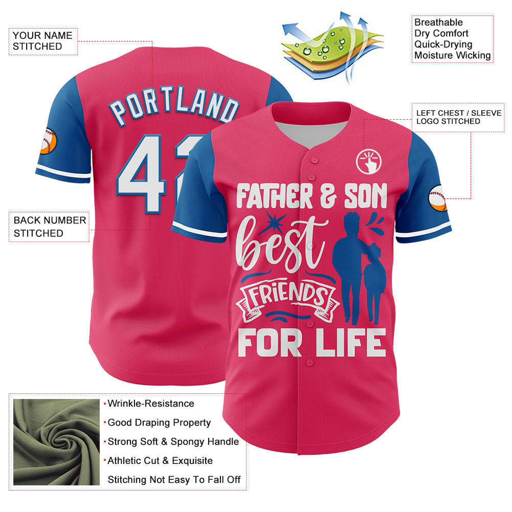 Custom Neon Pink White-Blue 3D Pattern Design Father's Day Family Love Authentic Baseball Jersey