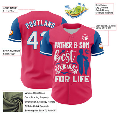 Custom Neon Pink White-Blue 3D Pattern Design Father's Day Family Love Authentic Baseball Jersey