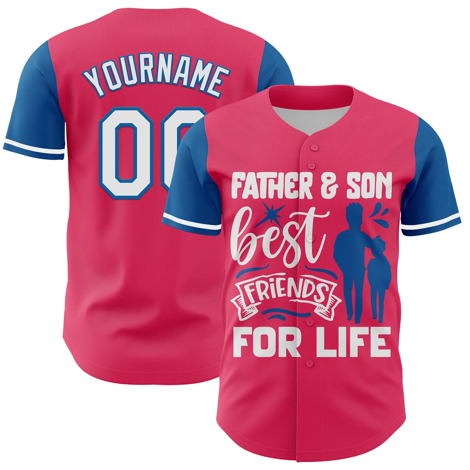 Custom Neon Pink White-Blue 3D Pattern Design Father's Day Family Love Authentic Baseball Jersey