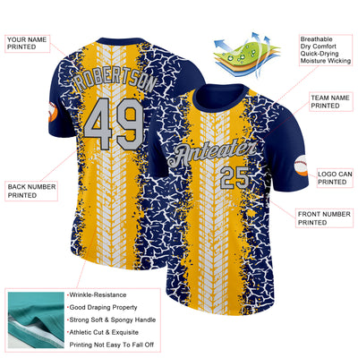 Custom Navy Light Gray Gold-Black 3D Esports Performance T-Shirt