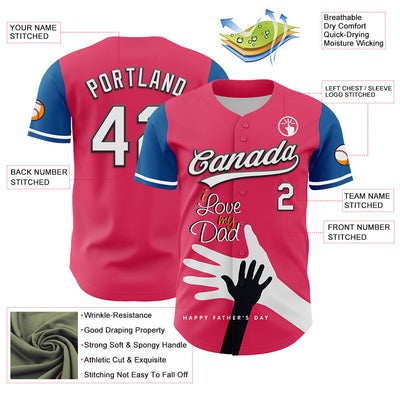Custom Neon Pink White-Blue 3D Pattern Design Father's Day Family Love Authentic Baseball Jersey