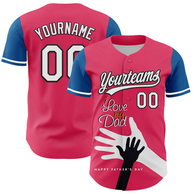 Custom Neon Pink White-Blue 3D Pattern Design Father's Day Family Love Authentic Baseball Jersey