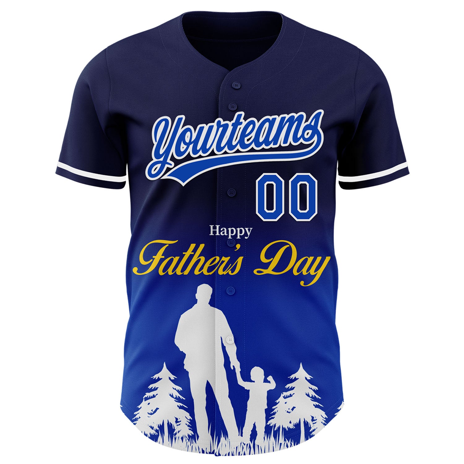 Custom Navy Thunder Blue-White 3D Pattern Design Father's Day Family Love Fade Authentic Baseball Jersey