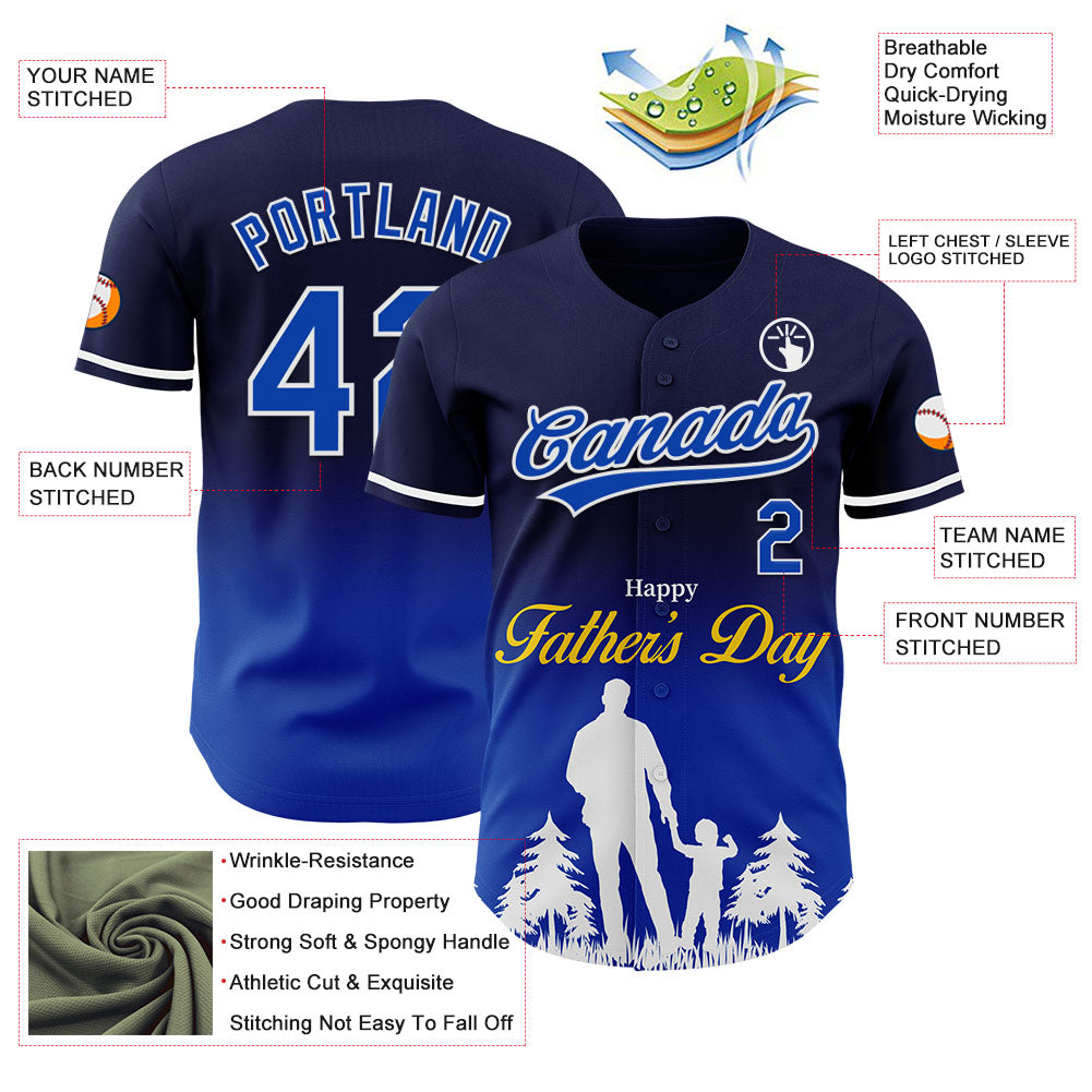 Custom Navy Thunder Blue-White 3D Pattern Design Father's Day Family Love Fade Authentic Baseball Jersey