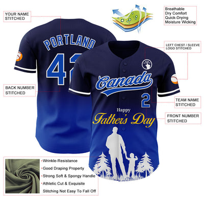 Custom Navy Thunder Blue-White 3D Pattern Design Father's Day Family Love Fade Authentic Baseball Jersey