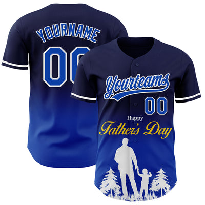 Custom Navy Thunder Blue-White 3D Pattern Design Father's Day Family Love Fade Authentic Baseball Jersey