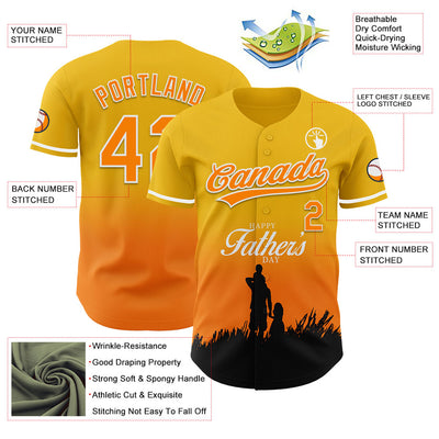 Custom Yellow Bay Orange-White 3D Pattern Design Father's Day Family Love Fade Authentic Baseball Jersey