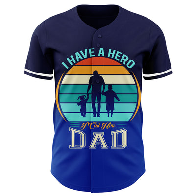 Custom Navy Thunder Blue-White 3D Pattern Design Father's Day Family Love Fade Authentic Baseball Jersey