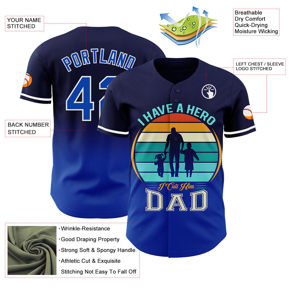 Custom Navy Thunder Blue-White 3D Pattern Design Father's Day Family Love Fade Authentic Baseball Jersey