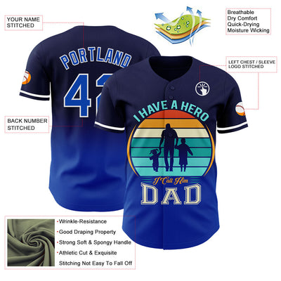 Custom Navy Thunder Blue-White 3D Pattern Design Father's Day Family Love Fade Authentic Baseball Jersey