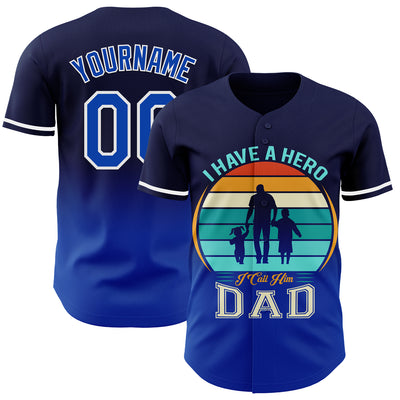 Custom Navy Thunder Blue-White 3D Pattern Design Father's Day Family Love Fade Authentic Baseball Jersey