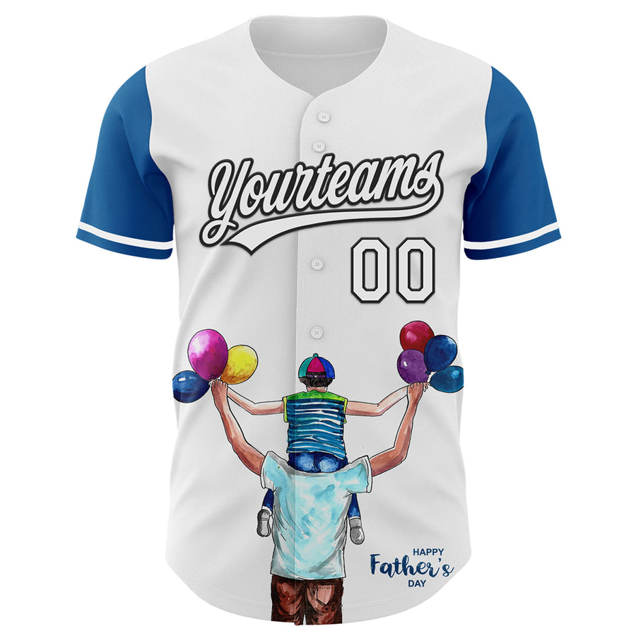 Custom White Thunder Blue-Black 3D Pattern Design Father's Day Family Love Authentic Baseball Jersey