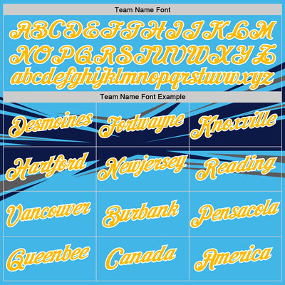 Custom Sky Blue Gold Navy-Gray 3D Esports Performance T-Shirt