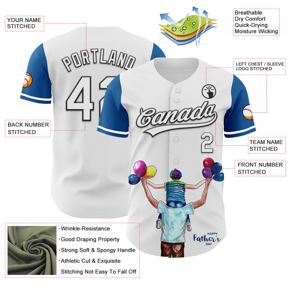Custom White Thunder Blue-Black 3D Pattern Design Father's Day Family Love Authentic Baseball Jersey