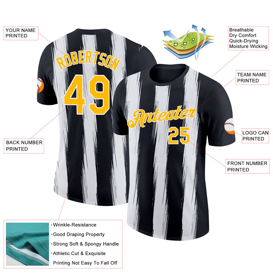 Custom Black Gold-White 3D Esports Performance T-Shirt