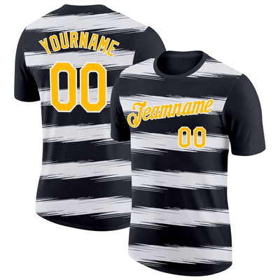 Custom Black Gold-White 3D Esports Performance T-Shirt