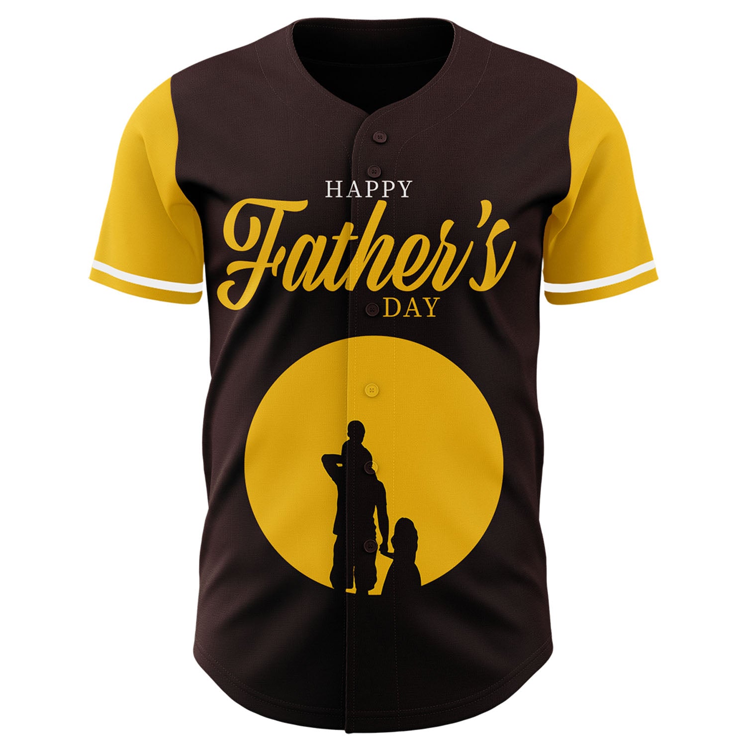 Custom Brown Yellow 3D Pattern Design Father's Day Family Love Authentic Baseball Jersey