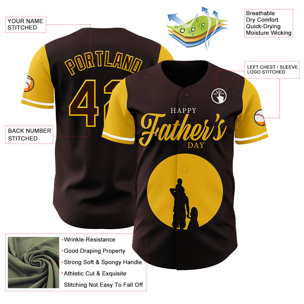 Custom Brown Yellow 3D Pattern Design Father's Day Family Love Authentic Baseball Jersey