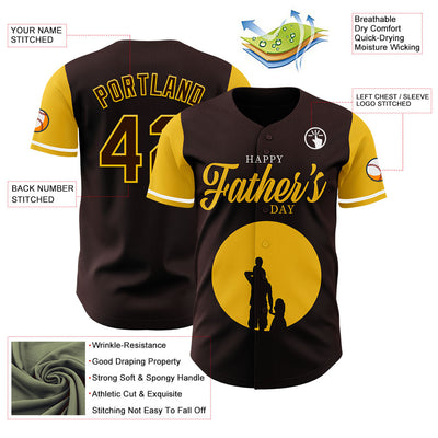 Custom Brown Yellow 3D Pattern Design Father's Day Family Love Authentic Baseball Jersey