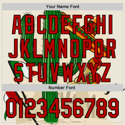 Custom Cream Red-Black 3D Mexican Festival Cactus Sombrero And Flag Cinco de Mayo Authentic Baseball Jersey