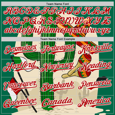 Custom Kelly Green Red-White 3D Mexican Festival Cactus Sombrero And Flag Cinco de Mayo Authentic Baseball Jersey