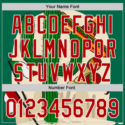 Custom Kelly Green Red-White 3D Mexican Festival Cactus Sombrero And Flag Cinco de Mayo Authentic Baseball Jersey