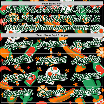 Custom Black Green-White 3D Mexican Festival Sombrero And Skull Cinco de Mayo Authentic Baseball Jersey