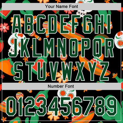 Custom Black Green-White 3D Mexican Festival Sombrero And Skull Cinco de Mayo Authentic Baseball Jersey