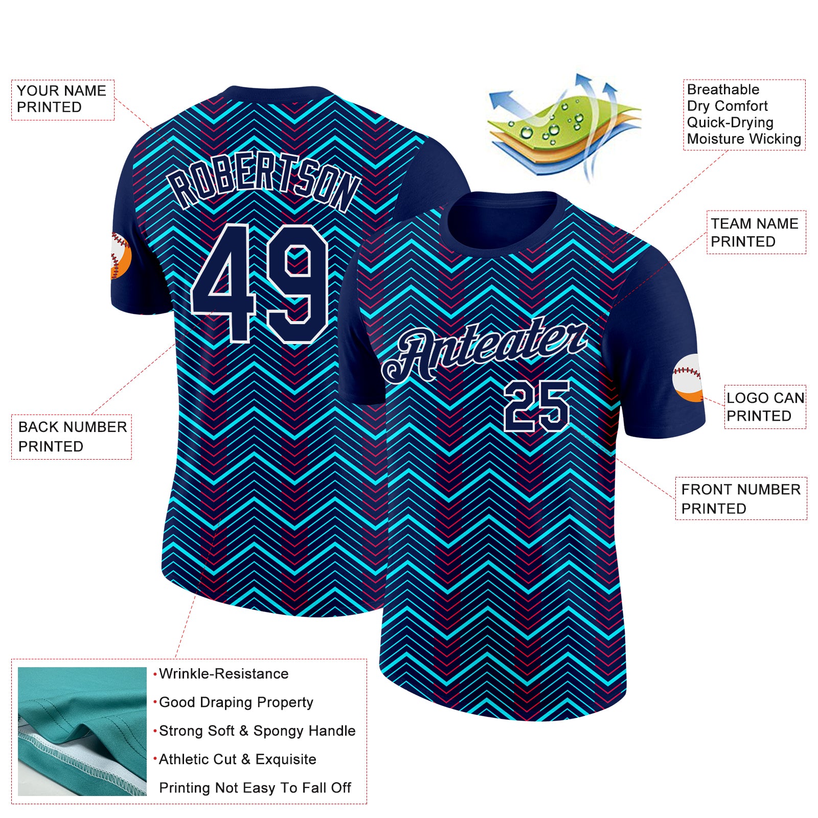 Custom Navy Ice Blue-Red 3D Esports Performance T-Shirt