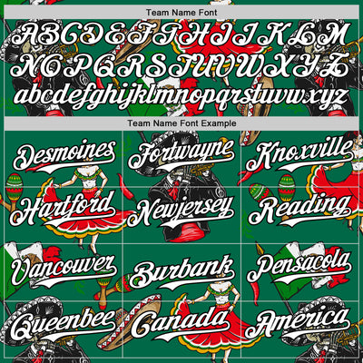 Custom Kelly Green White-Black 3D Mexican Festival Skull Cinco de Mayo Authentic Baseball Jersey