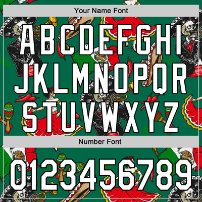 Custom Kelly Green White-Black 3D Mexican Festival Skull Cinco de Mayo Authentic Baseball Jersey