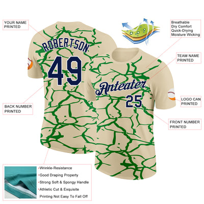 Custom Cream Navy-Grass Green 3D Esports Performance T-Shirt