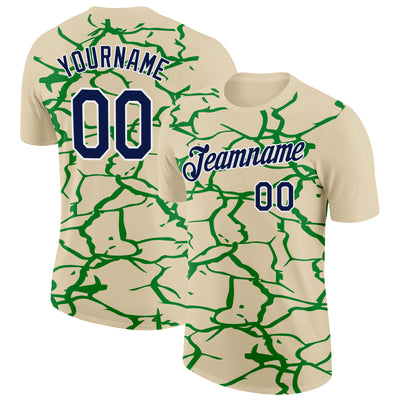 Custom Cream Navy-Grass Green 3D Esports Performance T-Shirt
