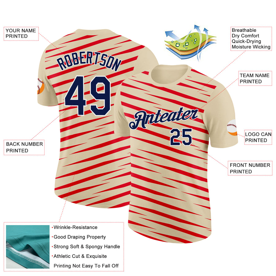 Custom Cream Navy-Fire Red 3D Esports Performance T-Shirt