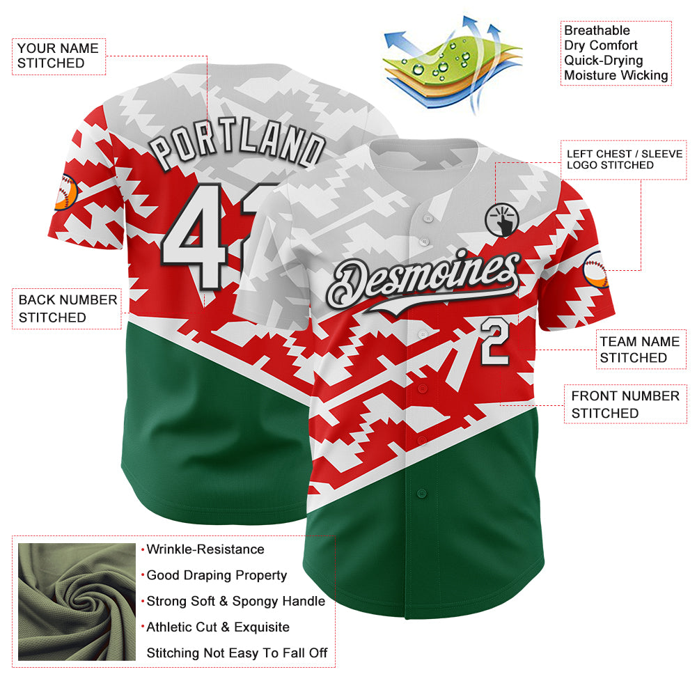 Custom White Red Kelly Green-Black 3D Mexico Authentic Baseball Jersey
