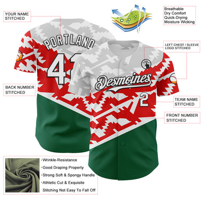 Custom White Red Kelly Green-Black 3D Mexico Authentic Baseball Jersey