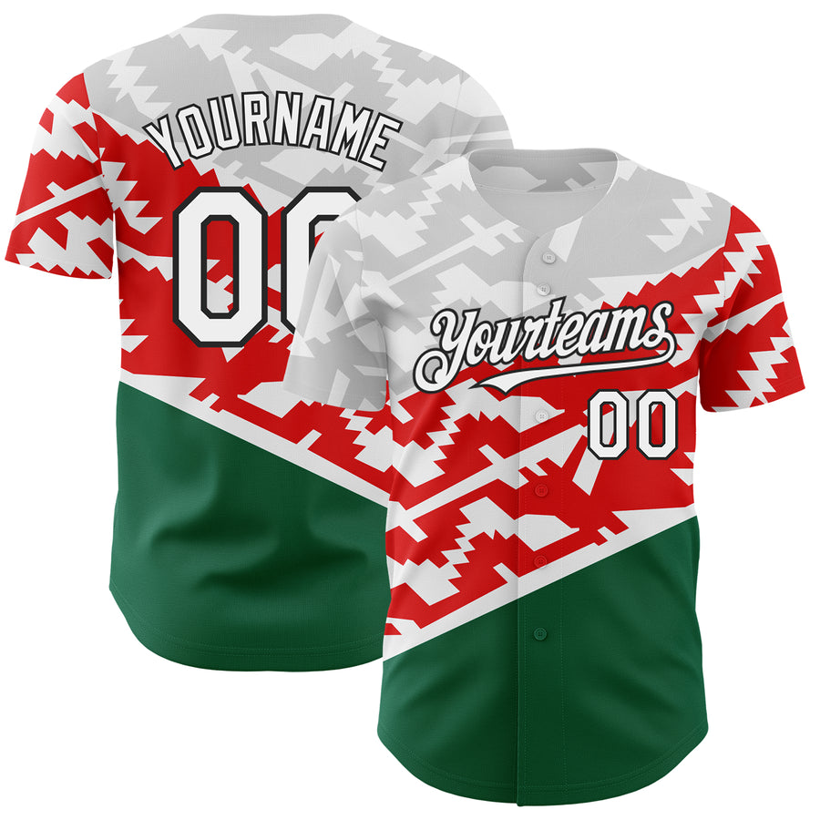 Custom White Red Kelly Green-Black 3D Mexico Authentic Baseball Jersey