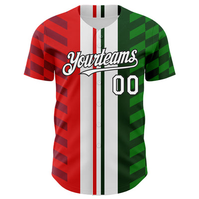 Custom White Red Green-Black 3D Mexico Authentic Baseball Jersey