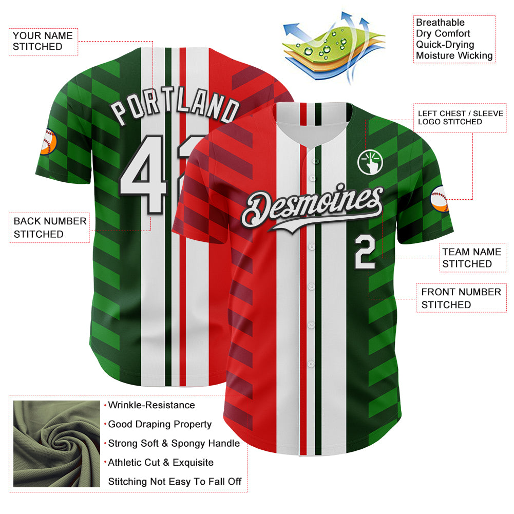 Custom White Red Green-Black 3D Mexico Authentic Baseball Jersey