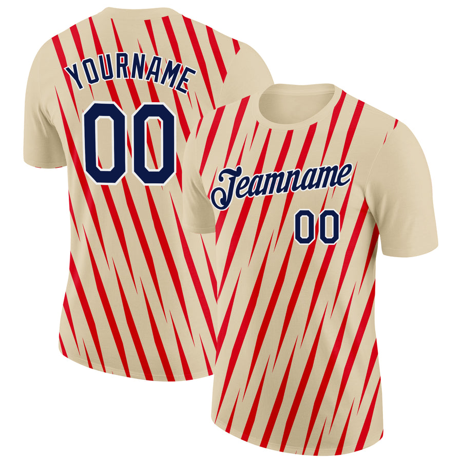 Custom Cream Navy-Fire Red 3D Esports Performance T-Shirt