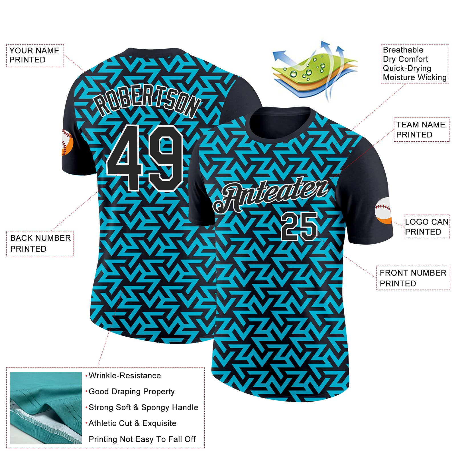 Custom Black Lakes Blue-White 3D Esports Performance T-Shirt