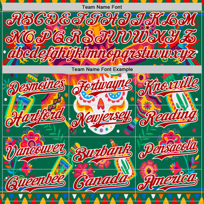 Custom Kelly Green Red-White 3D Mexican Festival Flower Skull With Sombrero Cinco de Mayo Authentic Baseball Jersey