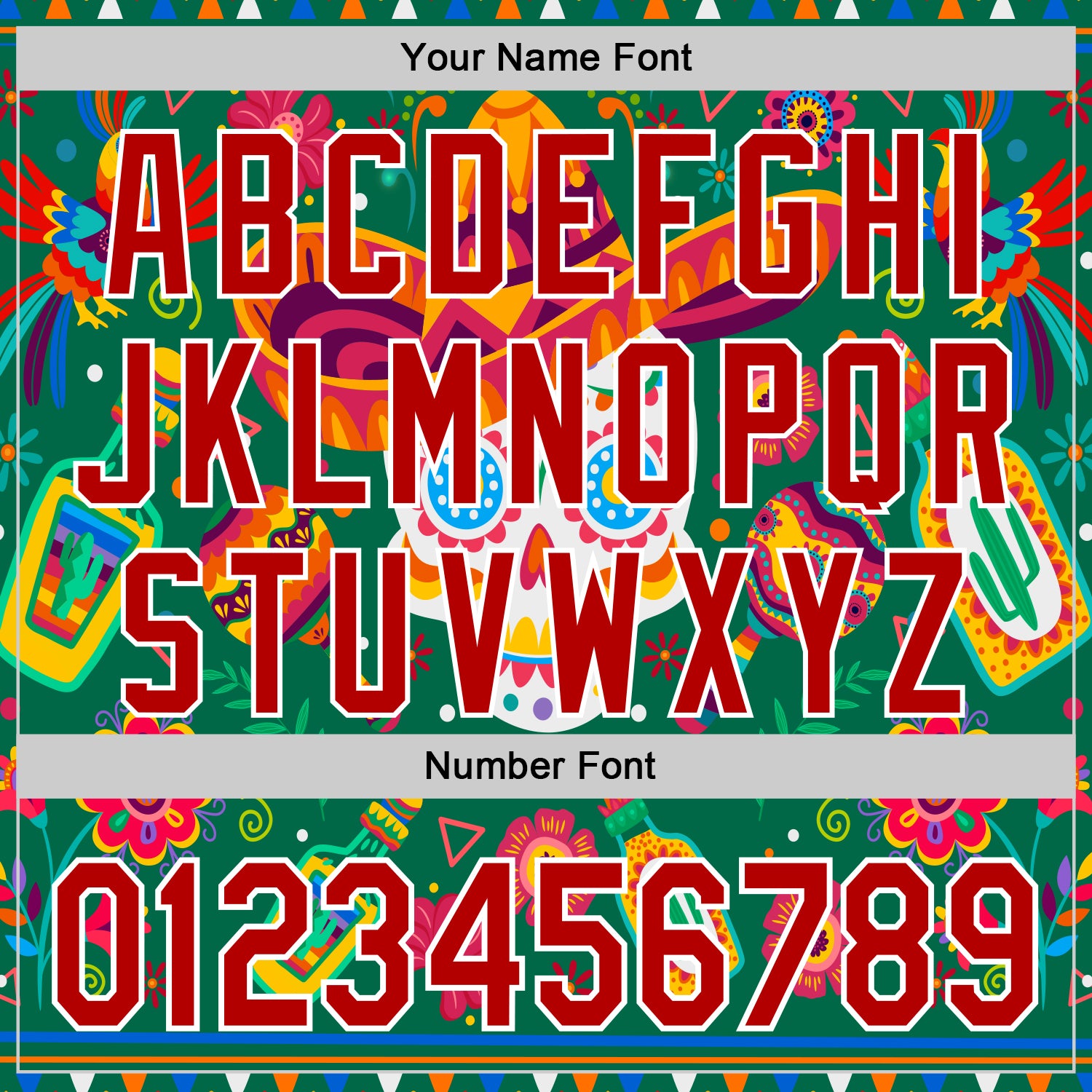 Custom Kelly Green Red-White 3D Mexican Festival Flower Skull With Sombrero Cinco de Mayo Authentic Baseball Jersey