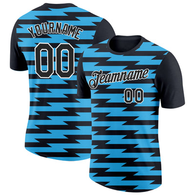 Custom Black Sky Blue-White 3D Esports Performance T-Shirt