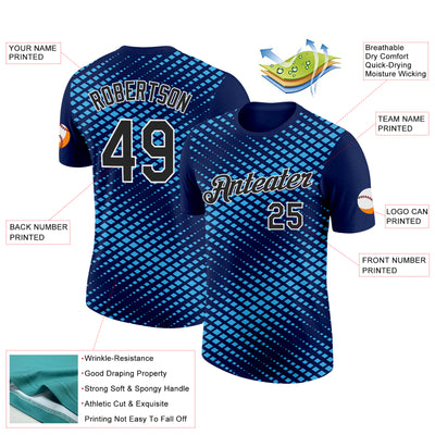 Custom Navy Black-Sky Blue 3D Esports Performance T-Shirt